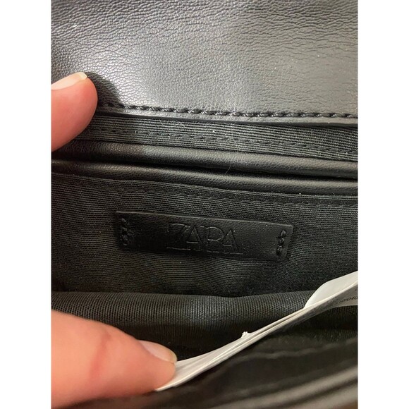 ZARA Small Studded Quilted Black Faux Leather Flap Crossbody Bag - Picture 5 of 10